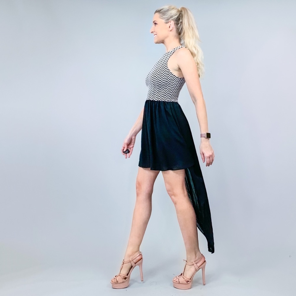 Classy Black and White High Low Dress - Picture 7 of 8